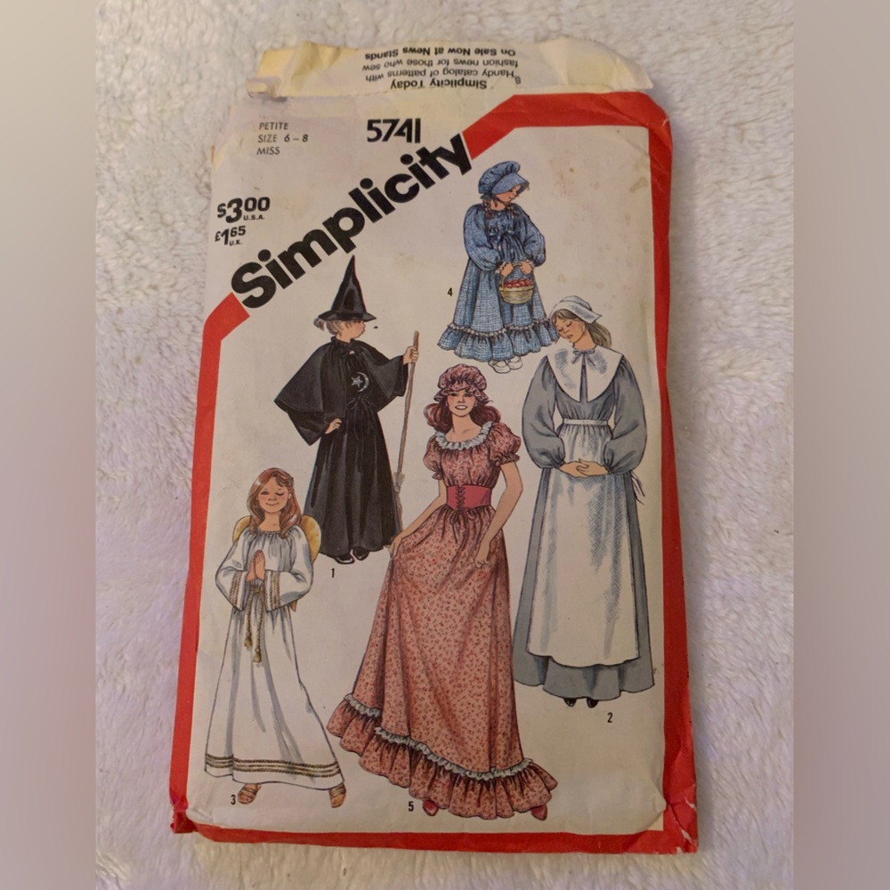COPY - Vintage Sewing Pattern Simplicity 5741 UNCUT Witch,Pilgrim,Prairie,Angel…